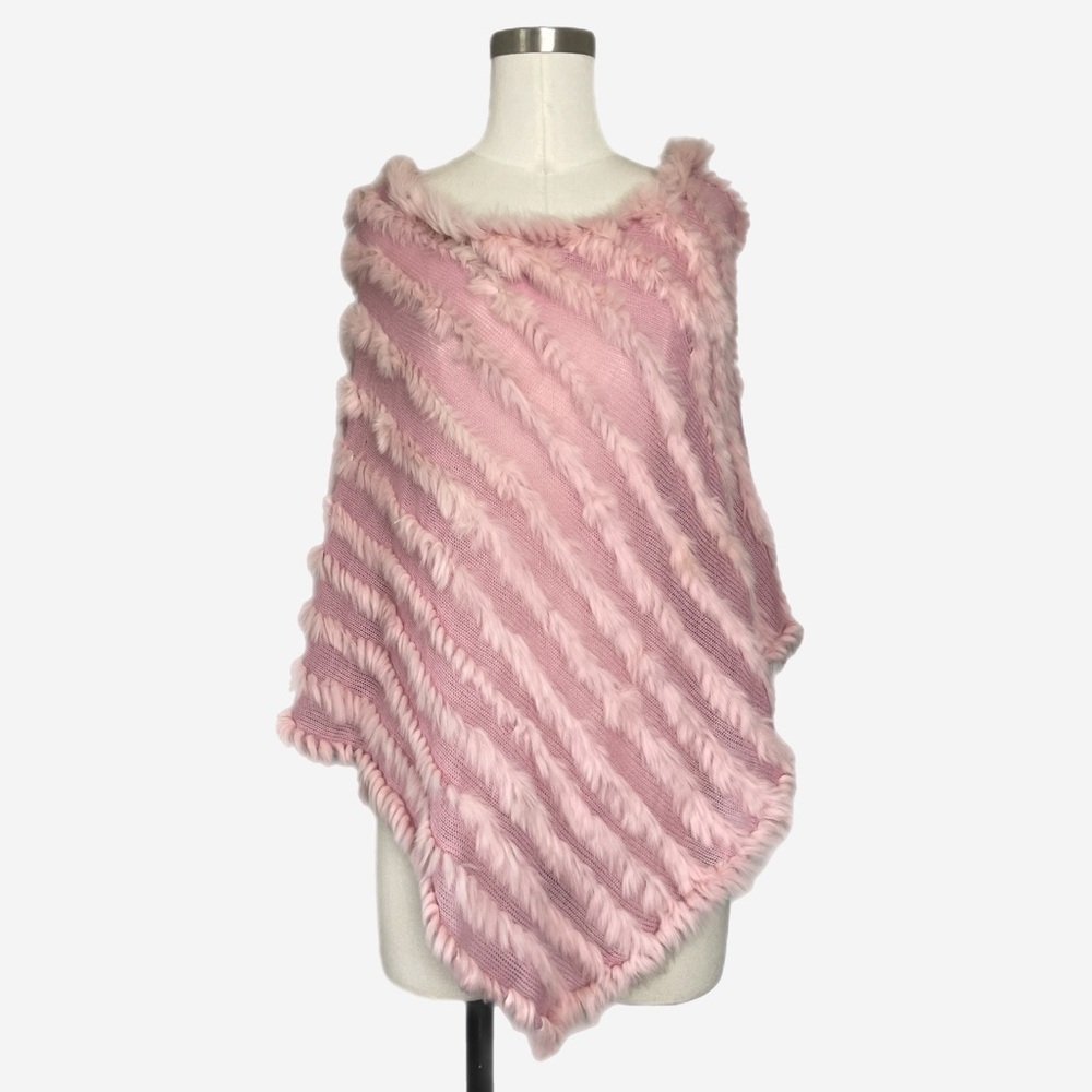 Vintage Y2K Newport News Pink crochet rabbit fur poncho fall lightweight S/M